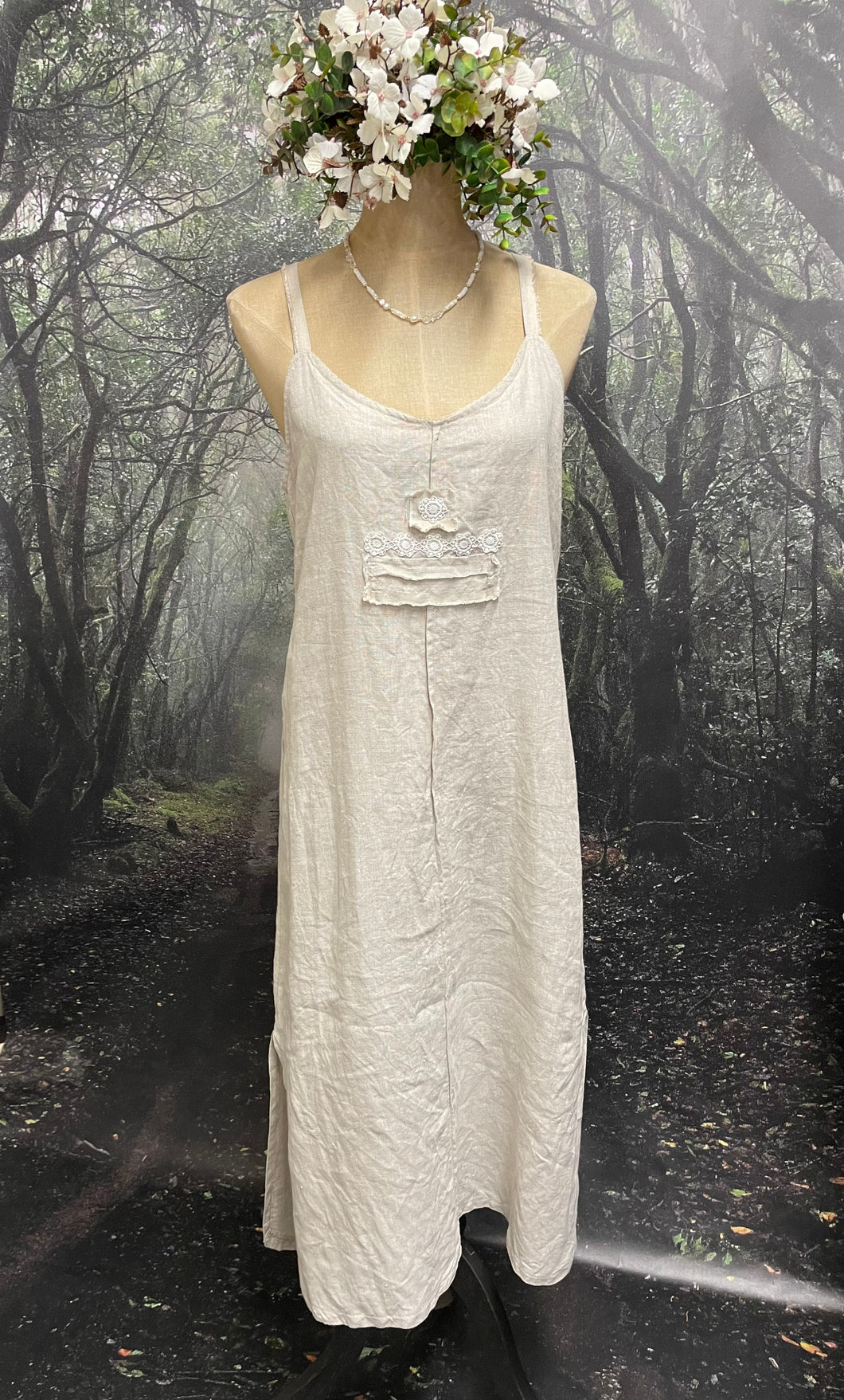 Natural linen slip dress