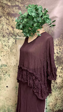 Load image into Gallery viewer, #5439 Blackberry crinkle chiffon top with roses detail
