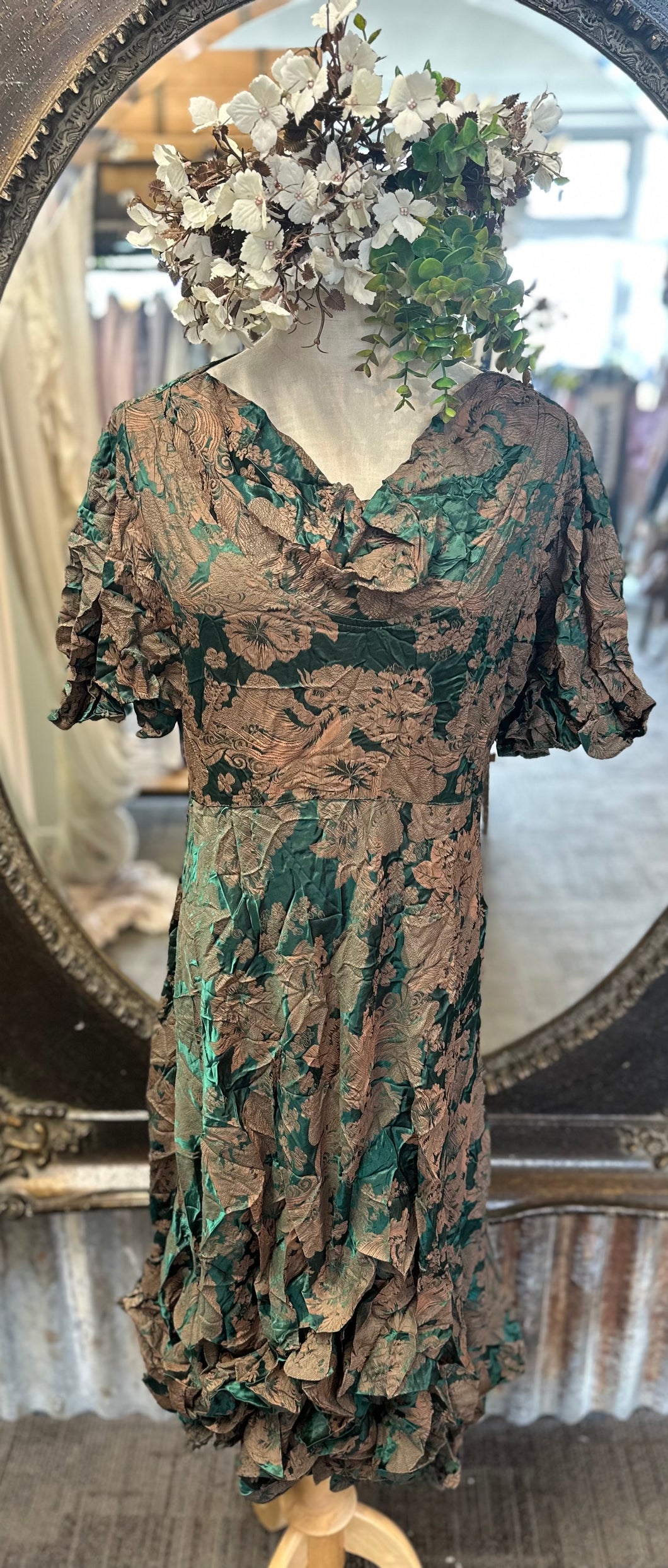Valentina Dress - EMBOSSED EMERALD SATIN
