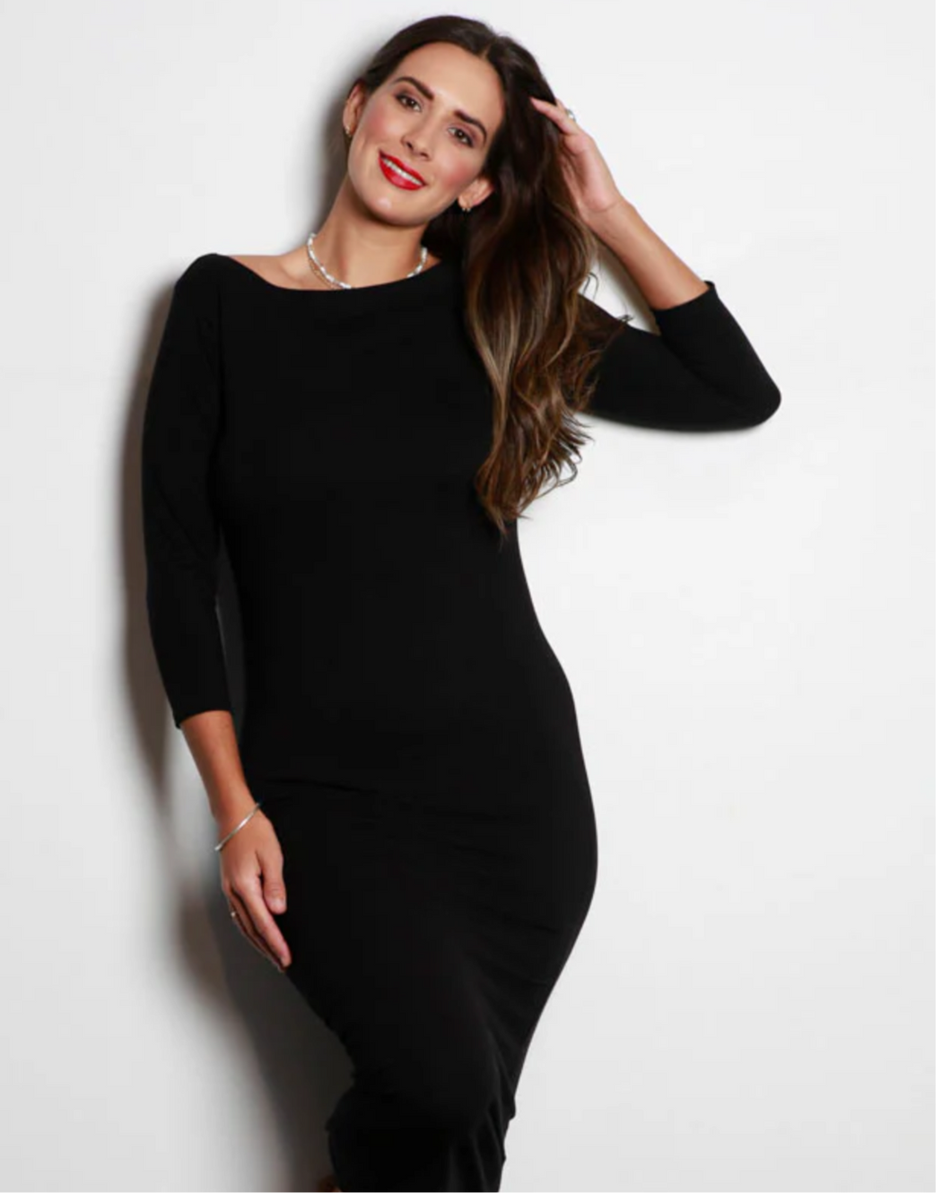 Boat Neck Dress - BLACK