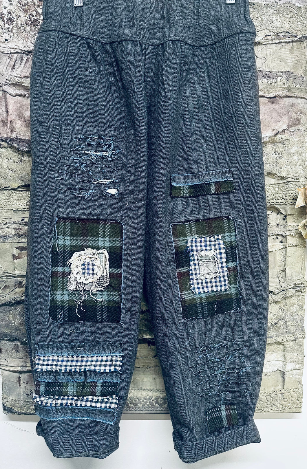Wool Patch Pants -  HERRINGBONE BLACK