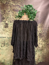 Load image into Gallery viewer, #5437 Black chiffon crinkle top with elasticated neckline decorated in roses
