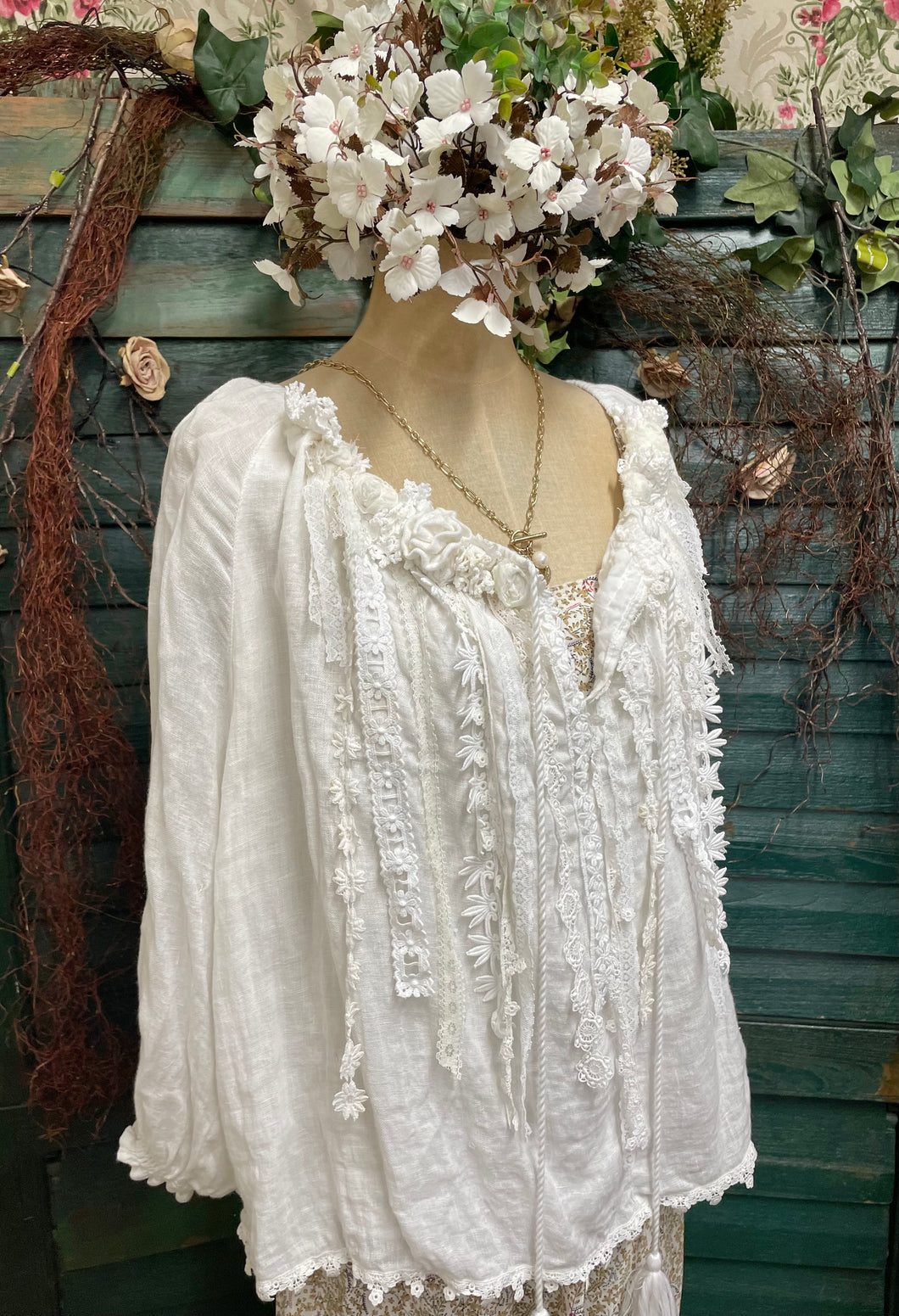 White vintage lace peasant blouse
