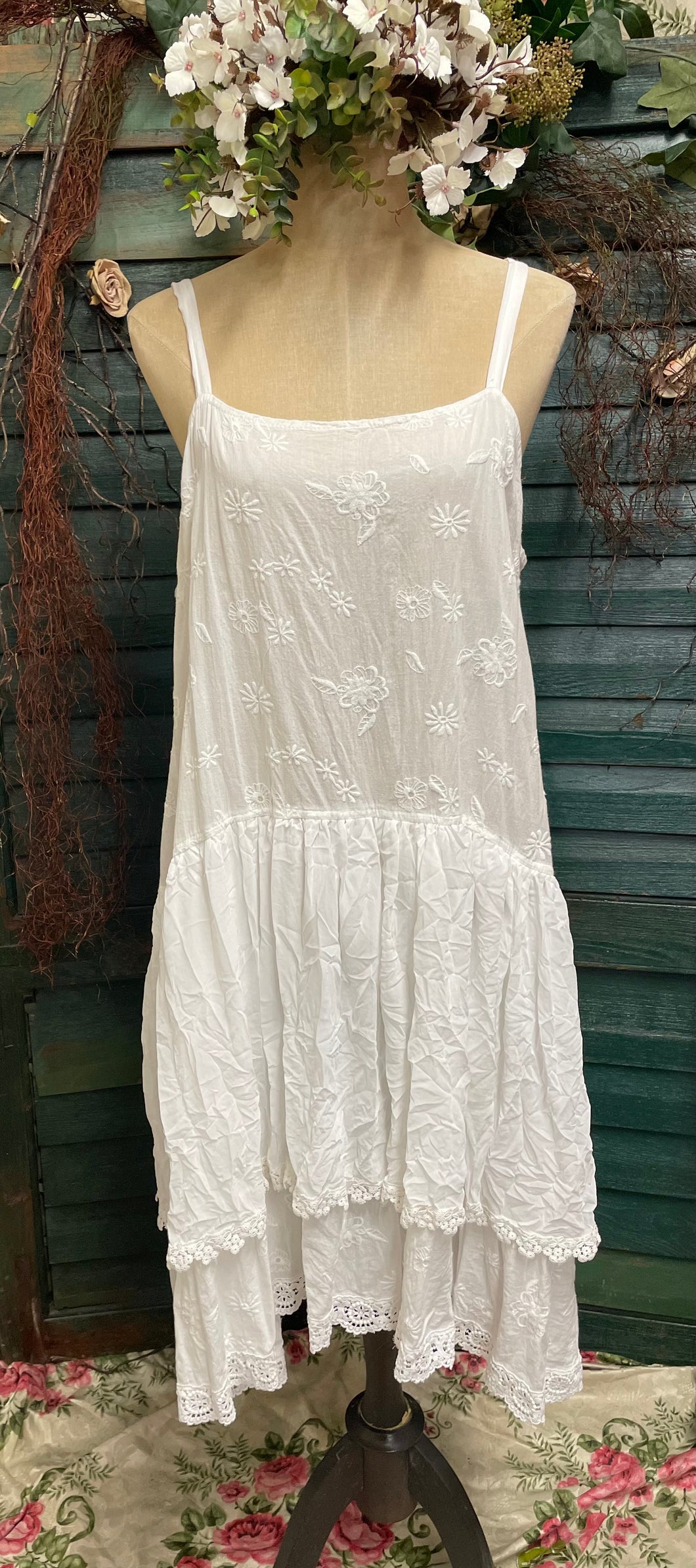 White embossed linen slip dress
