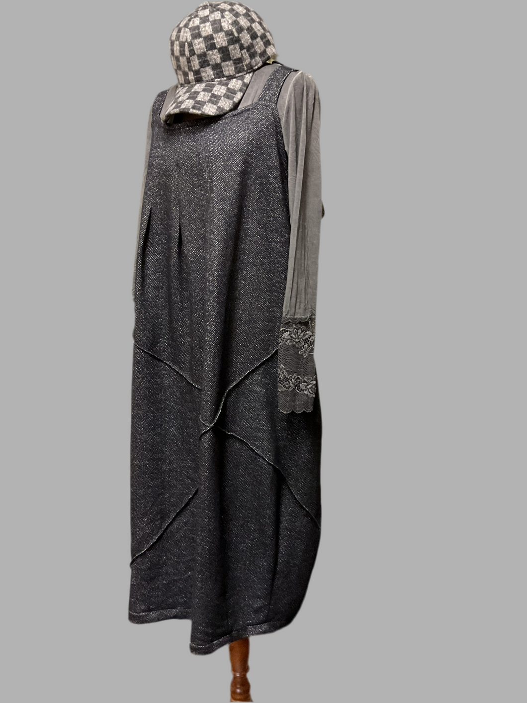 Long Sleeve T Shirt - French Lace Detail: CHARCOAL