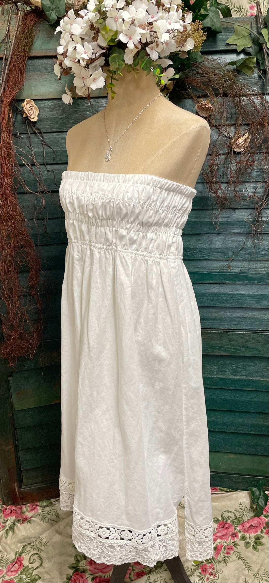 Linen shirring strapless dress or skirt