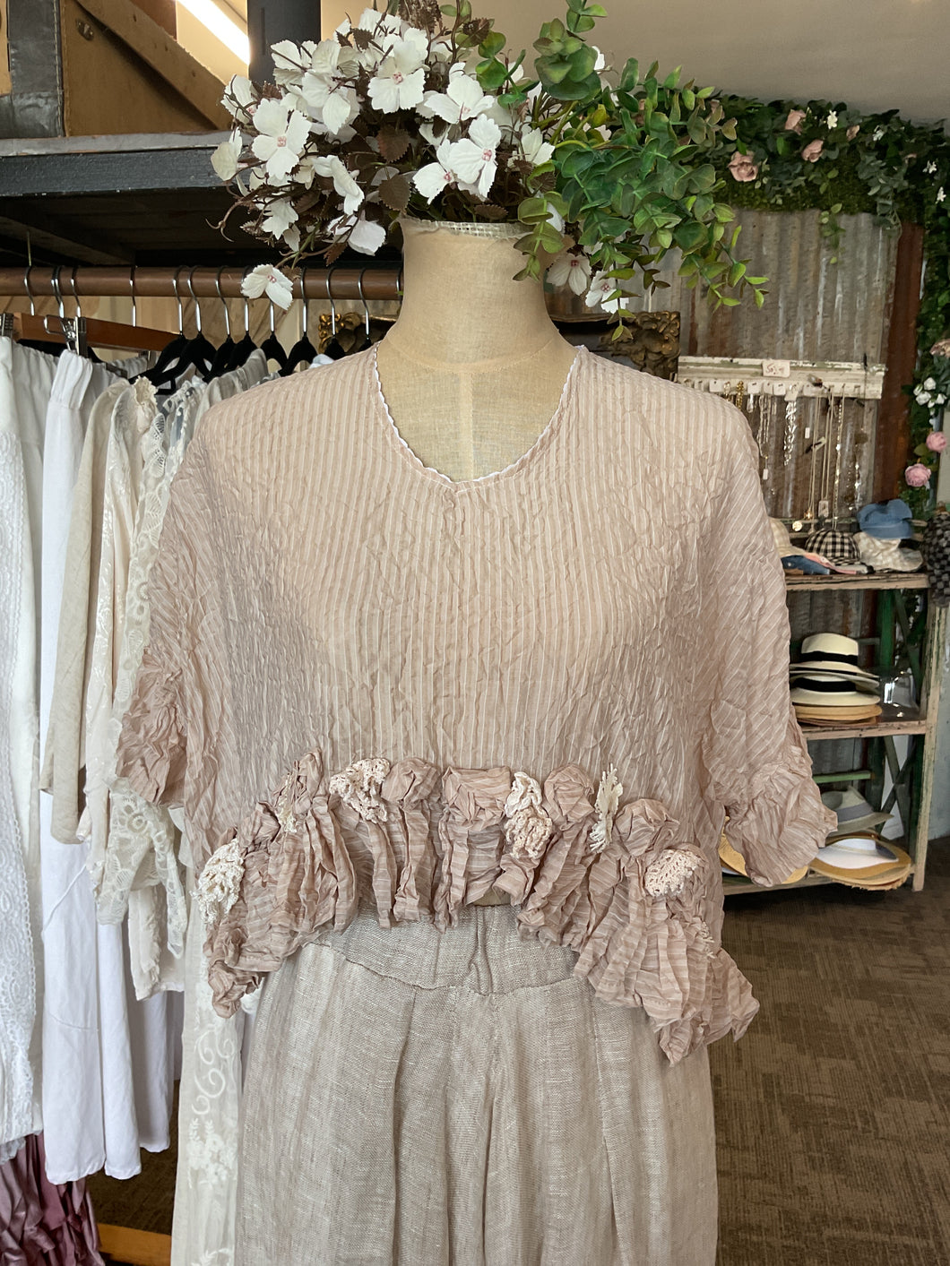 Vintage Roses Top - LATTE