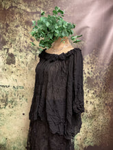 Load image into Gallery viewer, #5437 Black chiffon crinkle top with elasticated neckline decorated in roses
