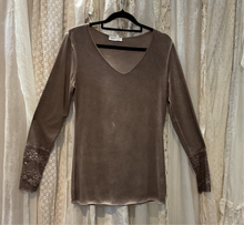 Load image into Gallery viewer, Long Sleeve T Shirt - French Lace Detail : MOCHA
