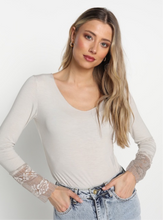 Load image into Gallery viewer, Long Sleeve T Shirt - French Lace Detail: BEIGE
