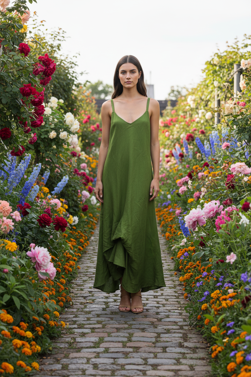 Chartreuse Linen slip dress – Lace Designer Clothing