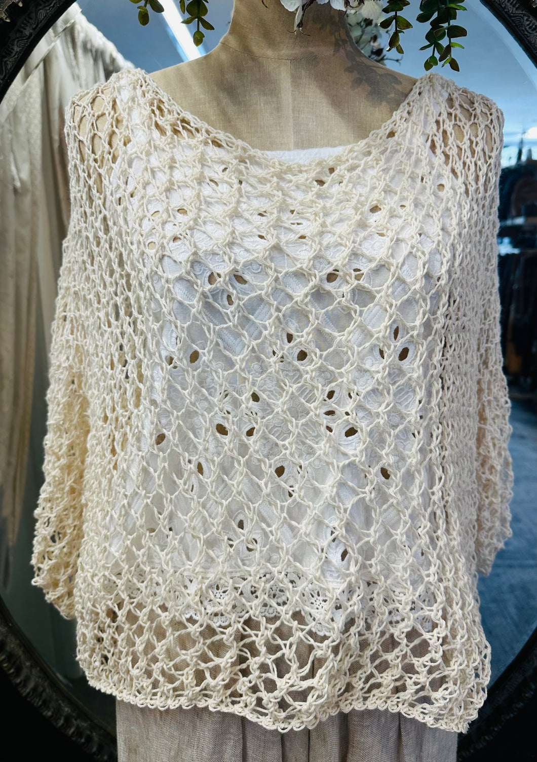 Lacey cream cotton knit sweater