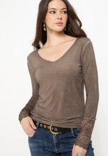 Load image into Gallery viewer, Long Sleeve T Shirt - French Lace Detail : MOCHA

