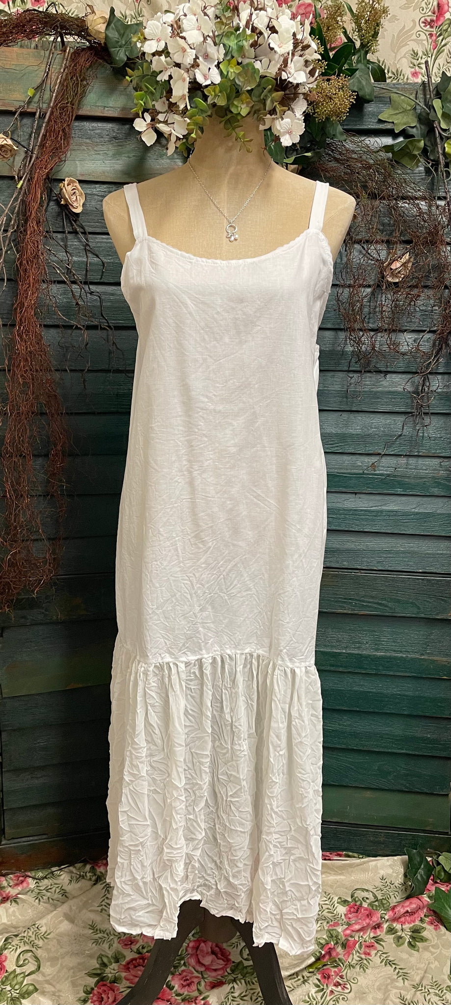 Cream linen slip dress – Lace Designer Clothing - Main Image