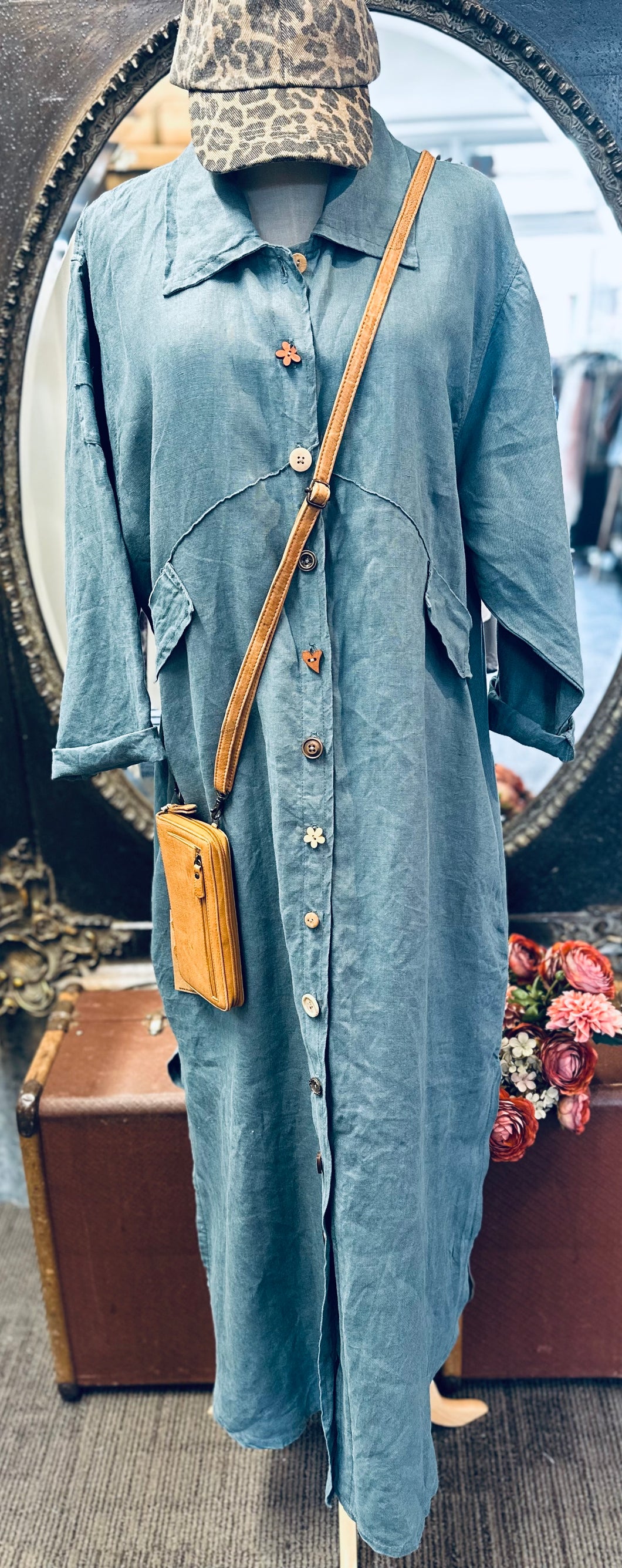 Linen Duster Coat - PACIFIC BLUE