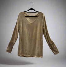 Load image into Gallery viewer, Long Sleeve T Shirt - French Lace Detail: CARAMEL
