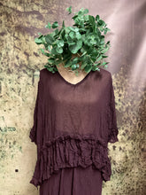 Load image into Gallery viewer, #5439 Blackberry crinkle chiffon top with roses detail

