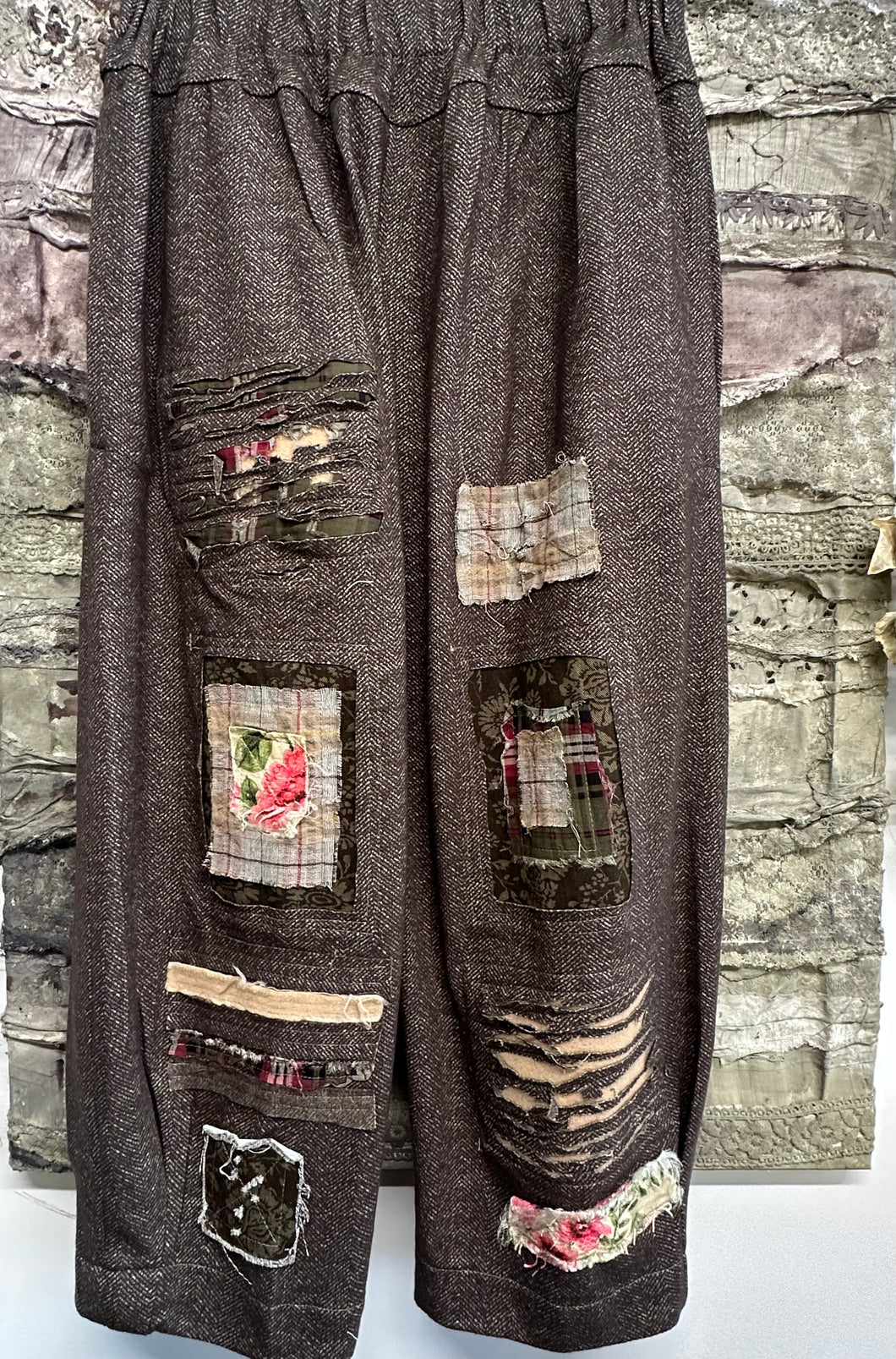 Wool Patch Pants - HERRINGBONE CHOCOLATE