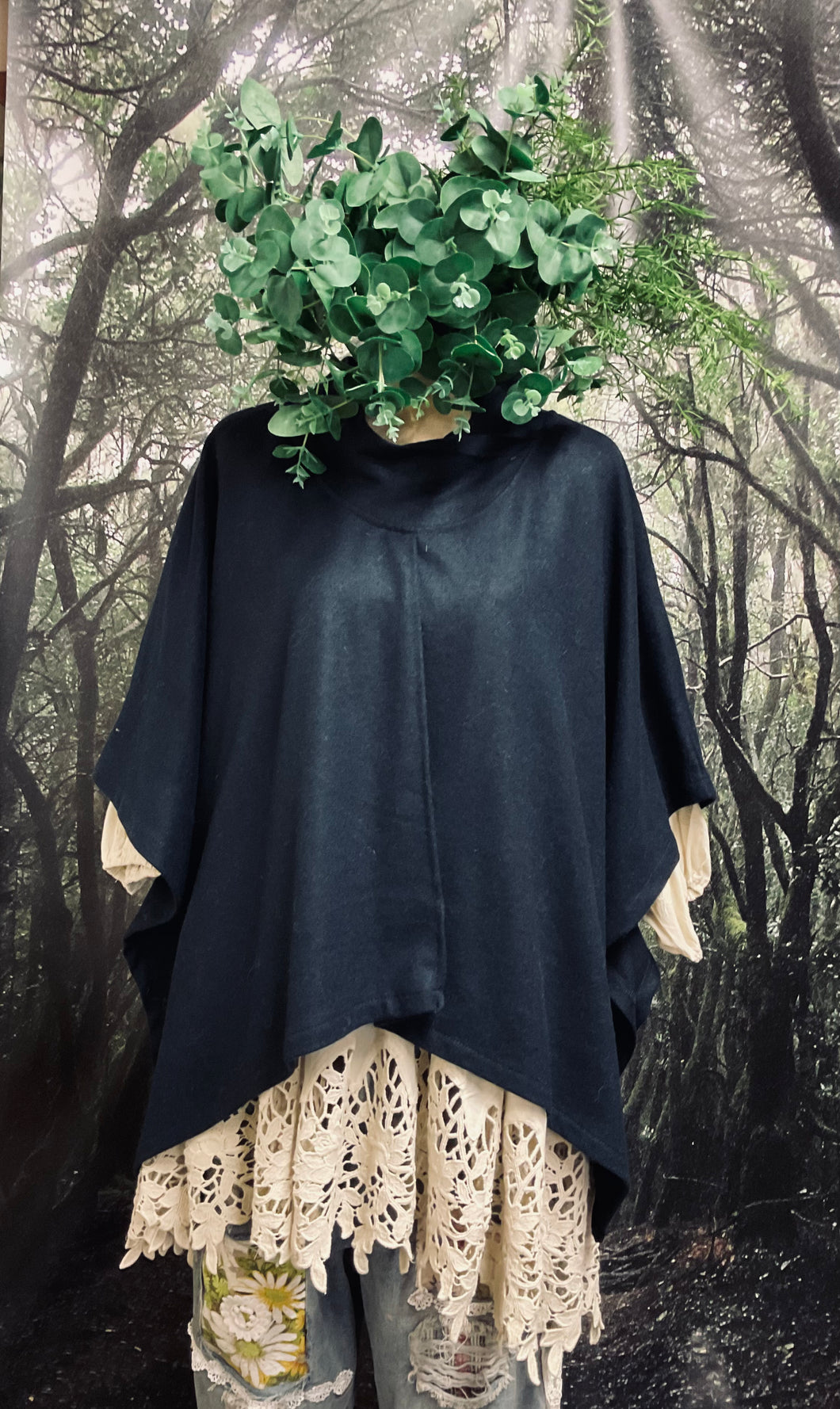 #5026 Navy merino poncho