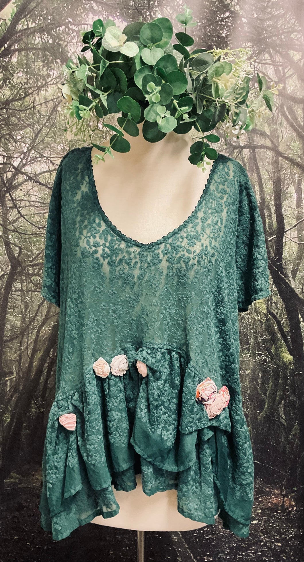 #5019 Pre-loved teal green lace top