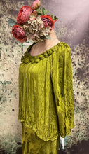 Load image into Gallery viewer, #5397 Chartreuse green blouse with roses detail
