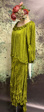 Load image into Gallery viewer, #5397 Chartreuse green blouse with roses detail
