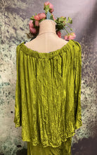 Load image into Gallery viewer, #5397 Chartreuse green blouse with roses detail
