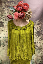 Load image into Gallery viewer, #5397 Chartreuse green blouse with roses detail
