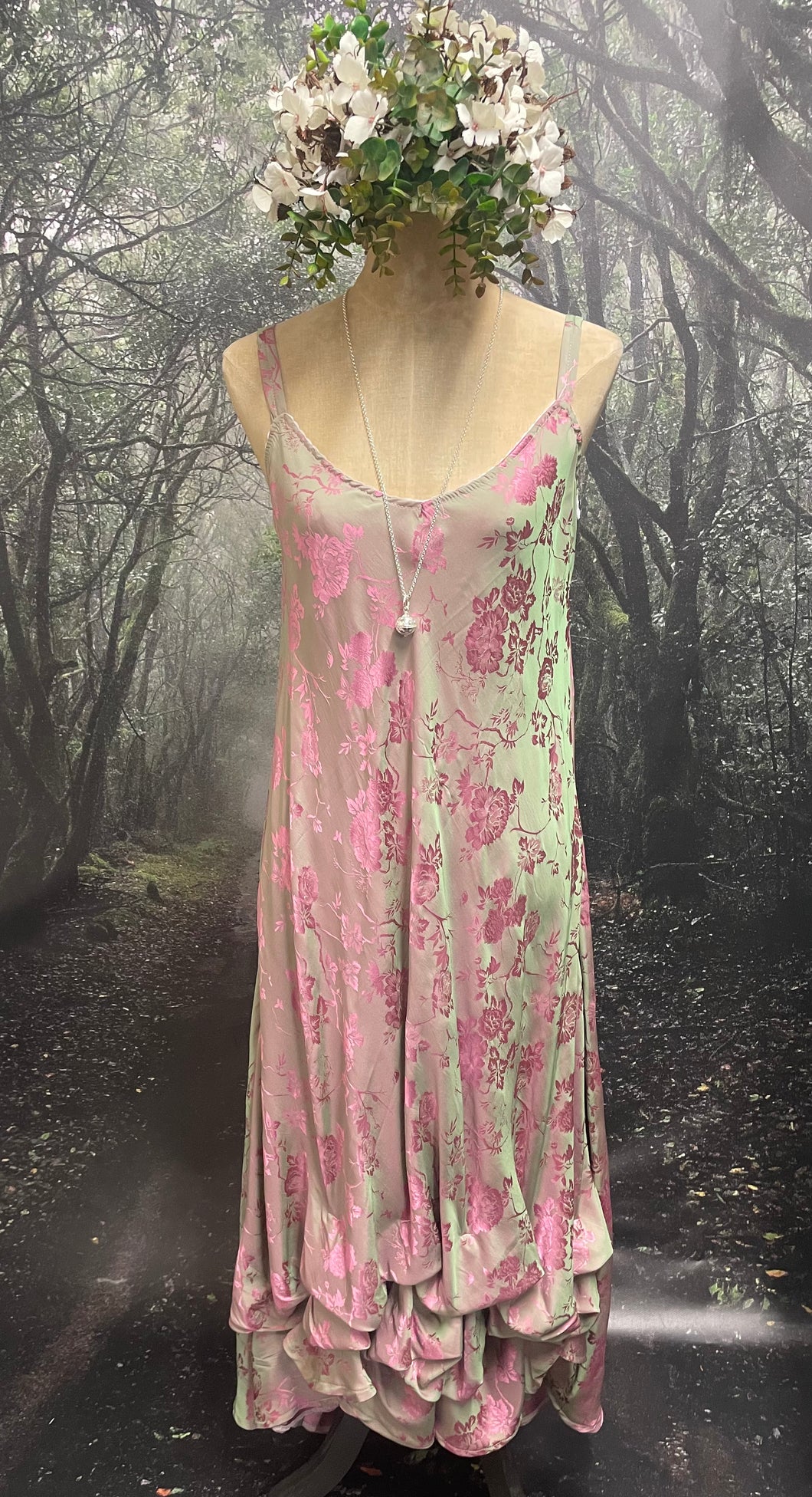 Silver fern and pink slip dress