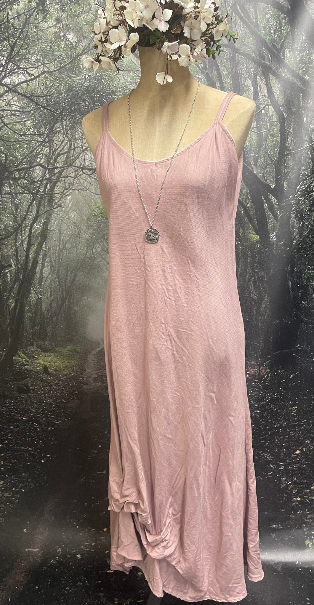 Mauve pink French linen slip dress