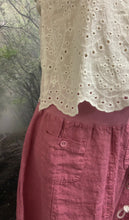 Load image into Gallery viewer, French rose linen skirt with pockets featuring buttons
