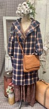 Load image into Gallery viewer, Navy and copper check wool hooded coat
