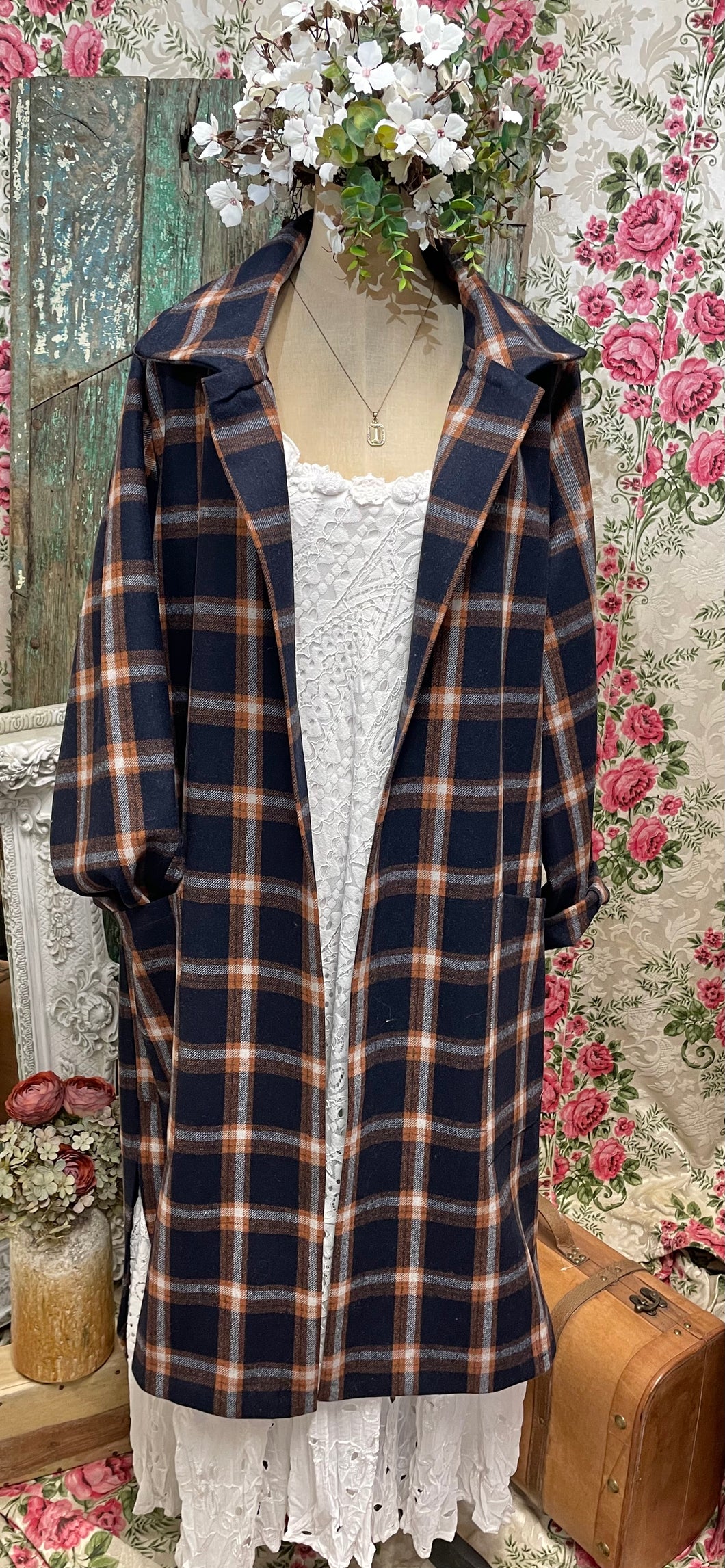 Navy and rust check Bramble coat