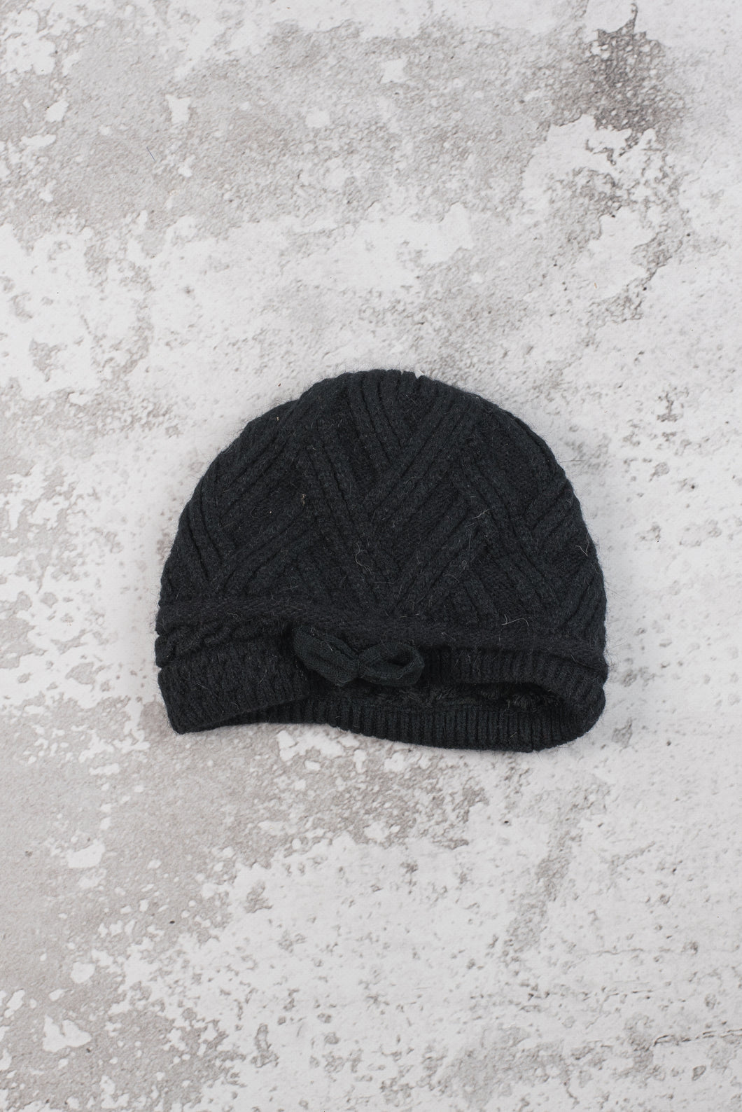 Rabbit fur blend beanie with fleece lining - black