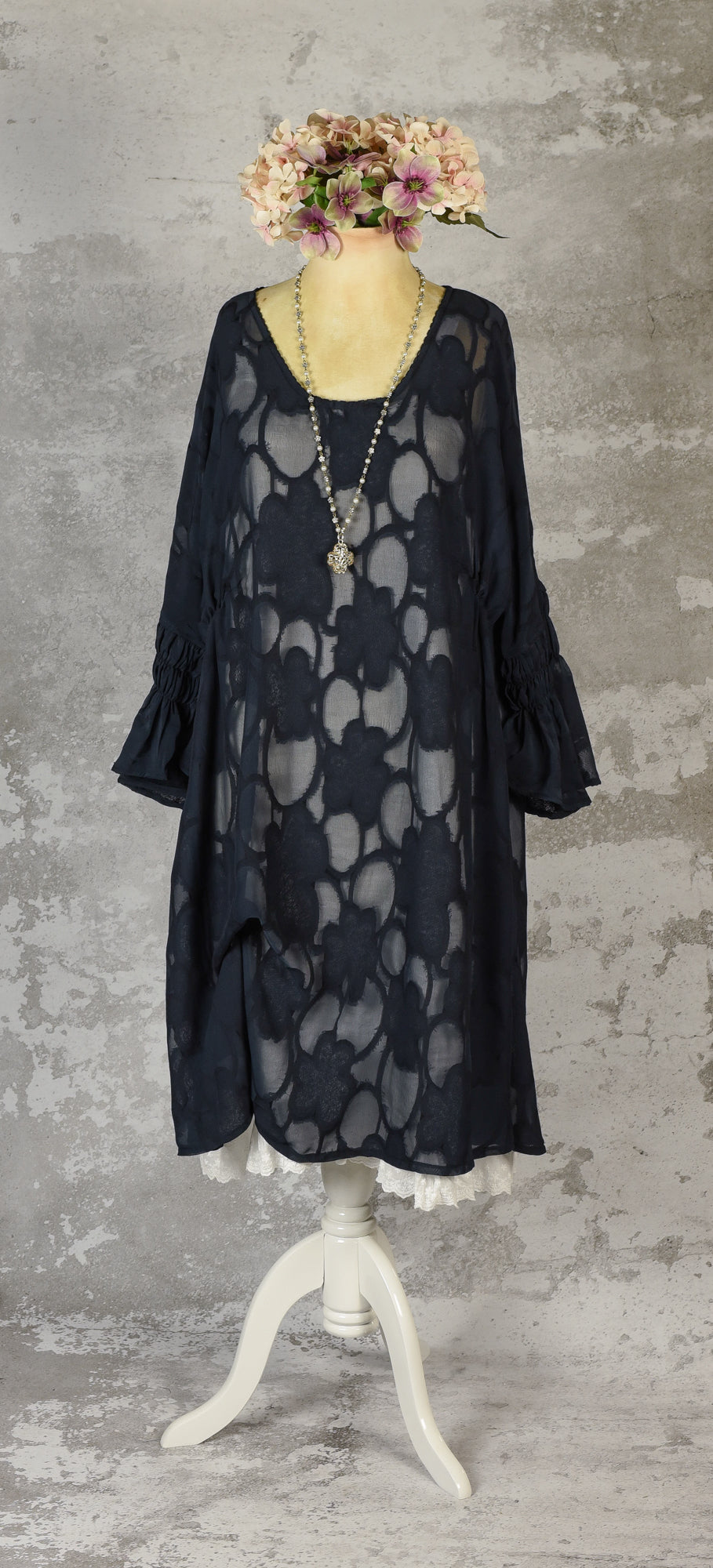 Flock chiffon overdress in Ink