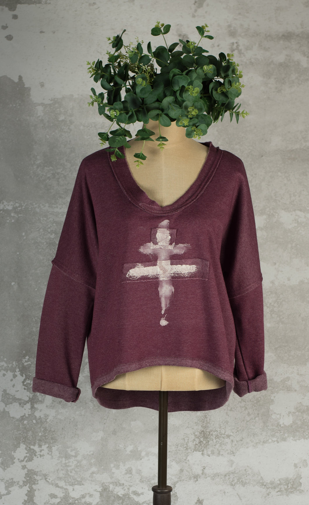 Plum brushed cotton sweatshirt with hand painted detail