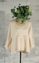 Load image into Gallery viewer, Linen Estelle top with vintage lace detail
