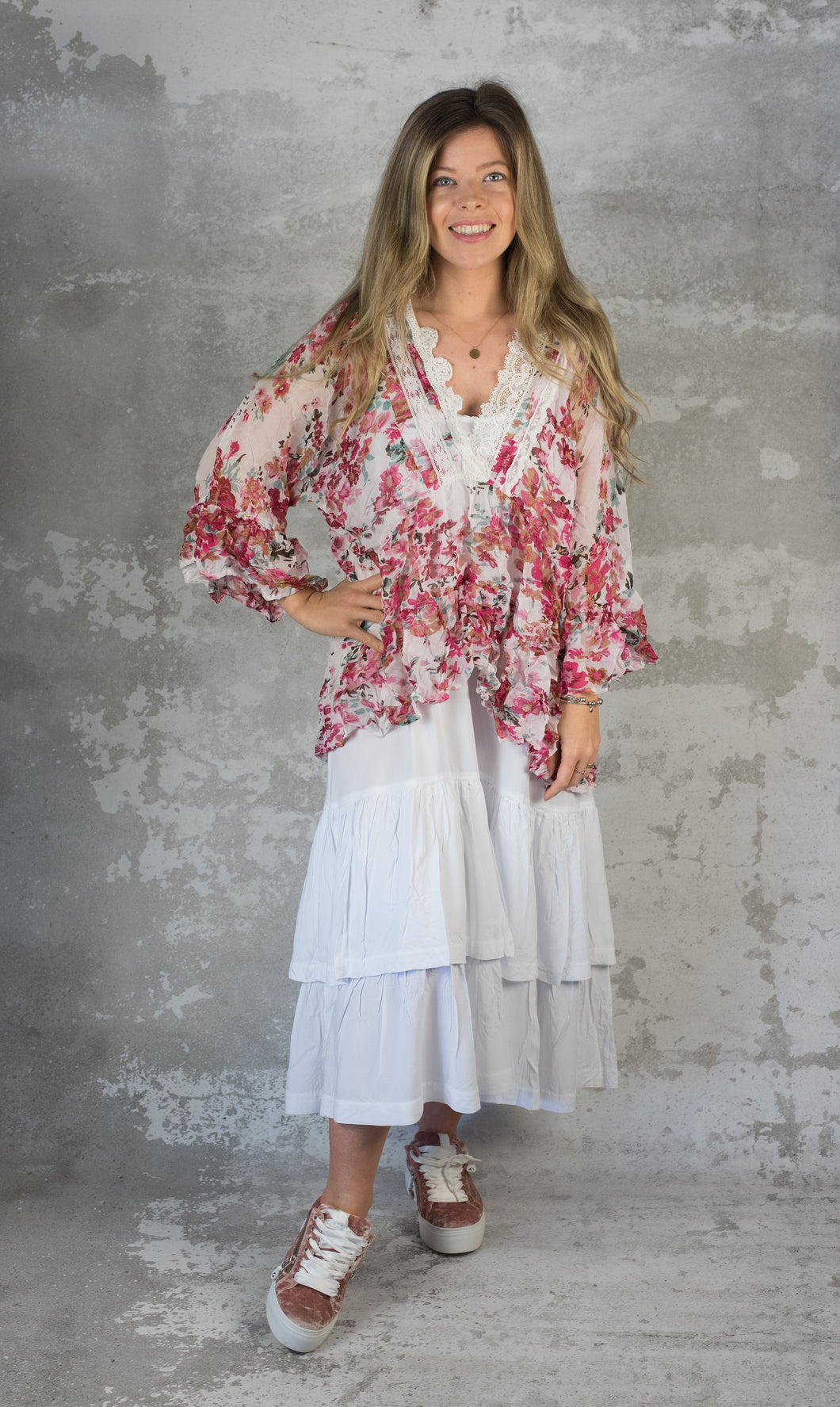 Rose floral crushed chiffon india top