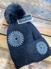 Load image into Gallery viewer, Black cashmere beanie with silver detail
