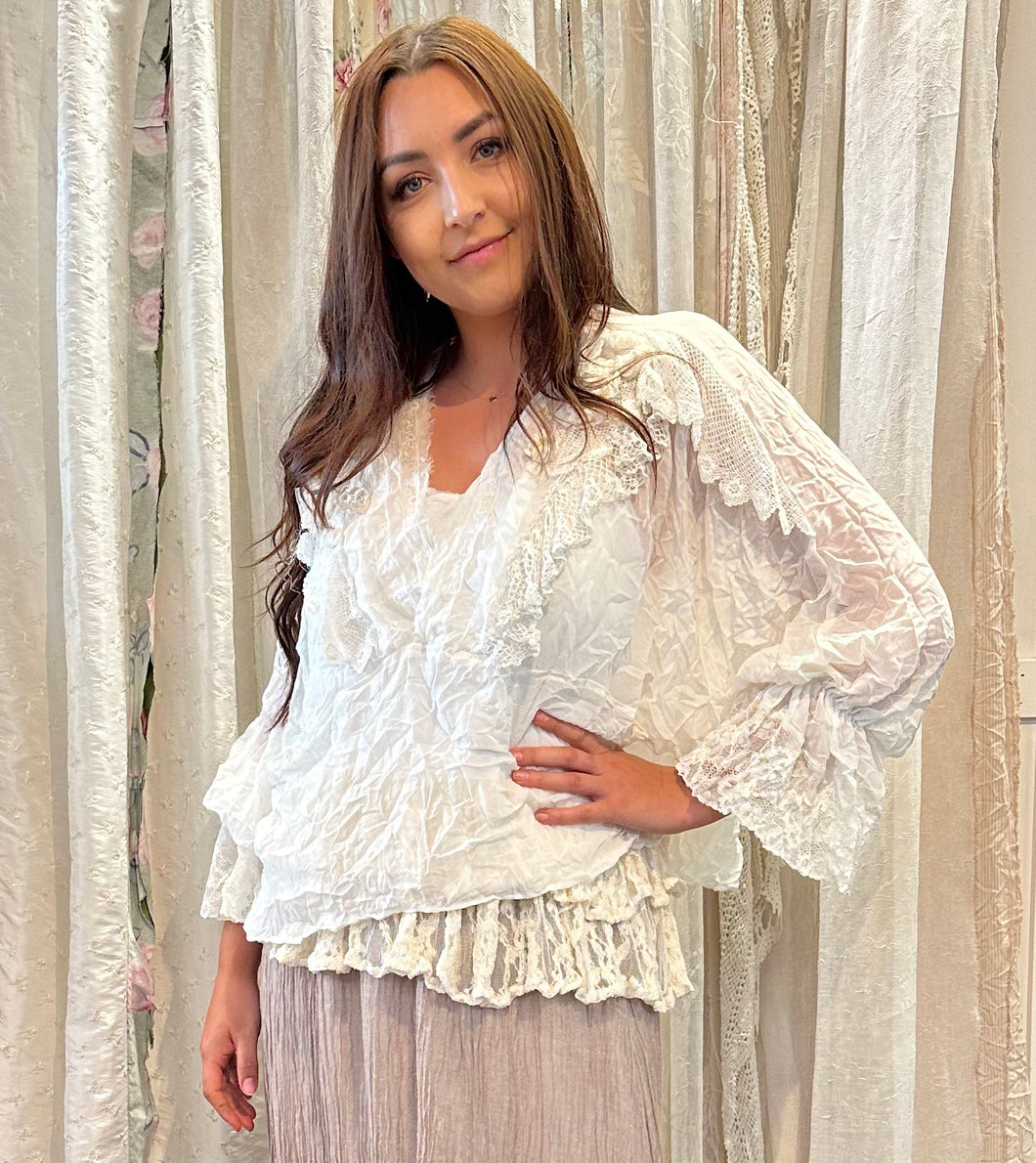 Rich cream antique lace and roses shirt