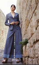 Load image into Gallery viewer, Italian linen blend wide leg trousers in denim
